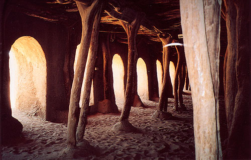 Old Mosque interior in Bandiagara, Mali